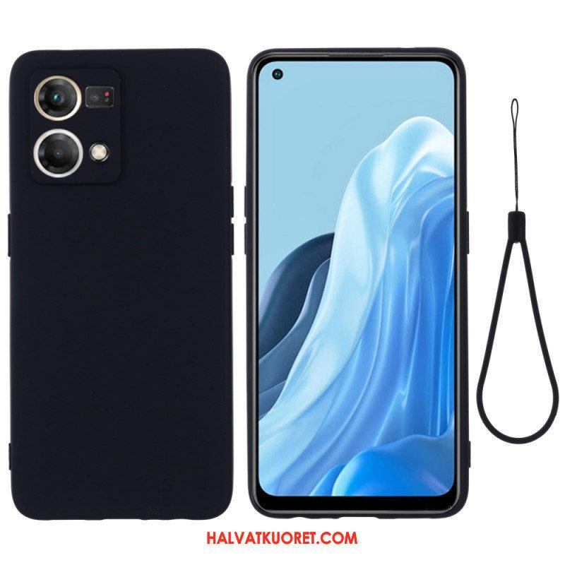 Case Oppo Reno 7 Nestemäinen Silikoni Kaulanauhalla