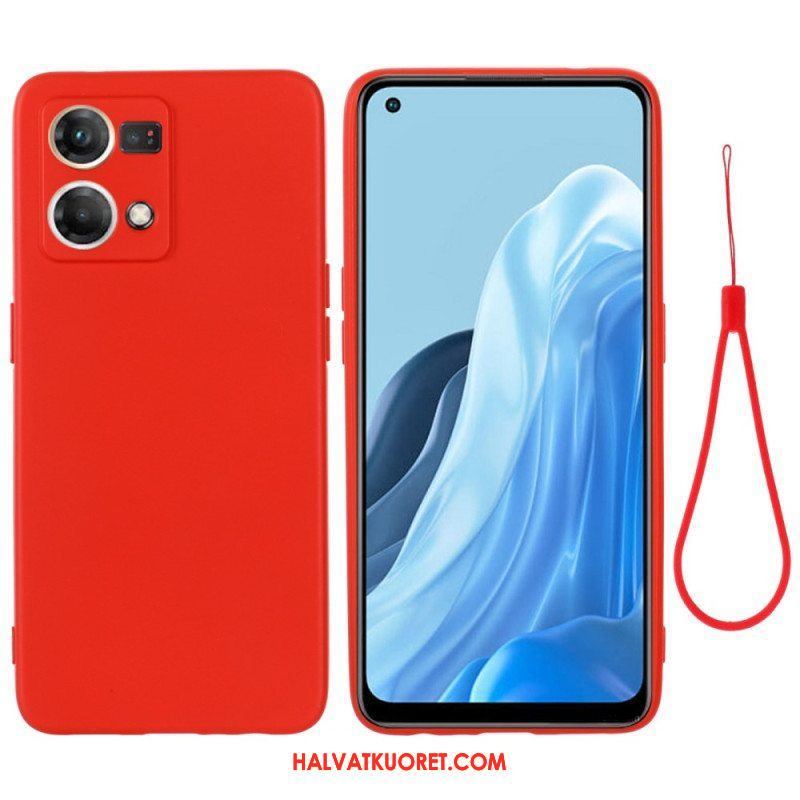 Case Oppo Reno 7 Nestemäinen Silikoni Kaulanauhalla