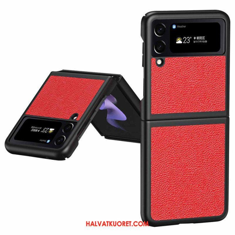 Case Samsung Galaxy Z Flip 4 Kotelot Flip Aito Litchi Värillinen Nahka