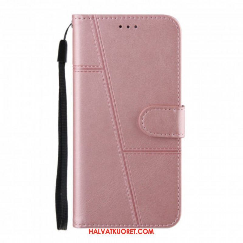 Flip Case Oppo A94 5G Suojaketju Kuori Strappy Geo Leather Effect