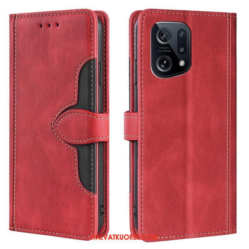 Flip Case Oppo Find X5 Keinonahka Bicolor Tyylikäs