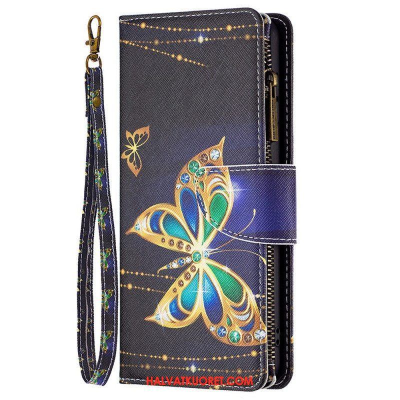 Flip Case Samsung Galaxy M23 5G Butterflies Kolikkolaukku Ja Kaulanauha