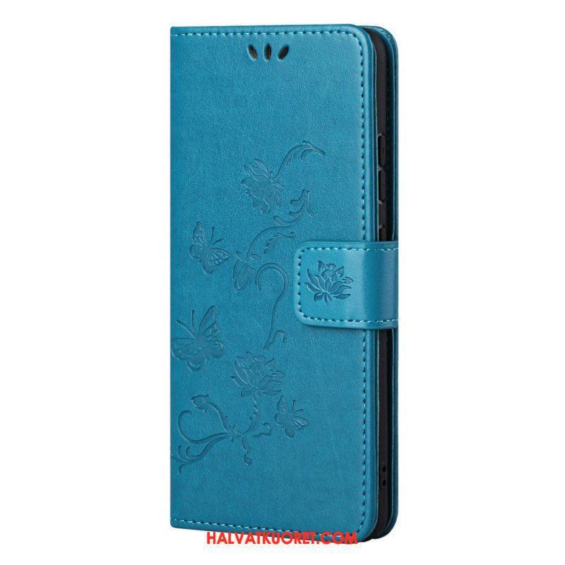 Flip Case Samsung Galaxy M52 5G Suojaketju Kuori Perhoset Ja Kukat -hihna