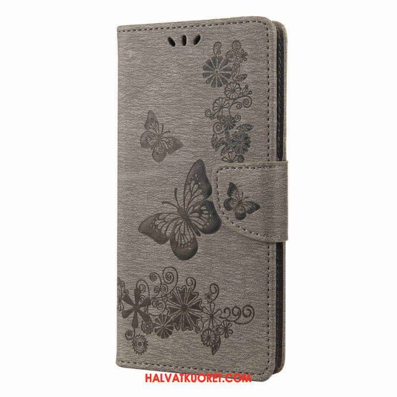 Flip Case Samsung Galaxy M53 5G Suojaketju Kuori Strappy Butterflies Design