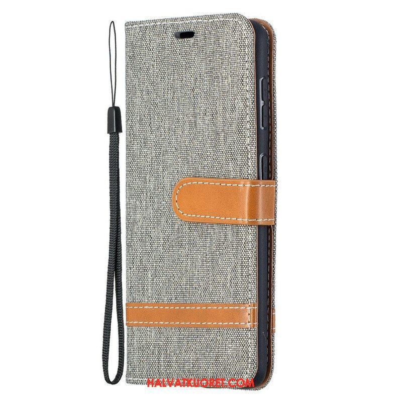 Flip Case Samsung Galaxy S21 5G Suojaketju Kuori Kangas- Ja Nahkaefektihihna