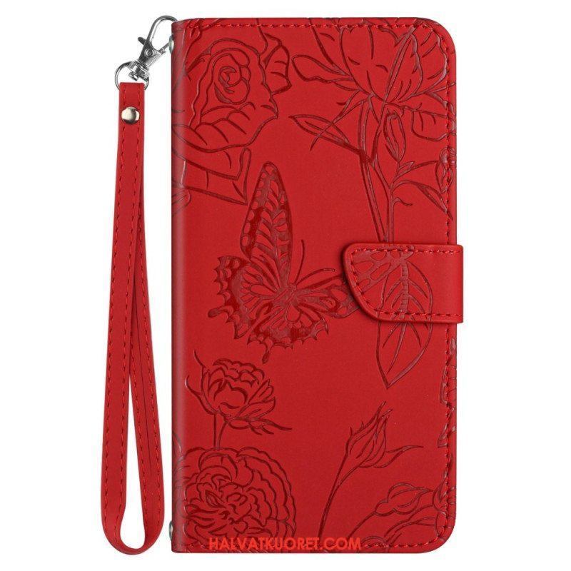 Flip Case Sony Xperia 5 IV Perhosia Kaulanauhalla