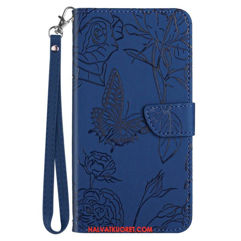 Flip Case Sony Xperia 5 IV Perhosia Kaulanauhalla