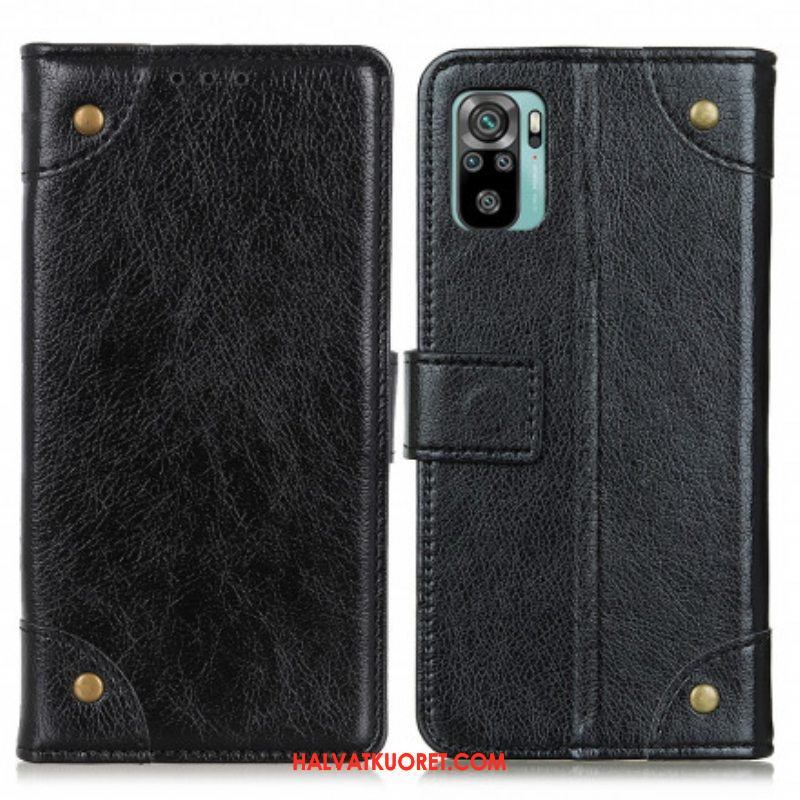 Flip Case Xiaomi Redmi Note 10 / 10S Tyylikkäät Nappan Nahkaiset Vintage-niitit