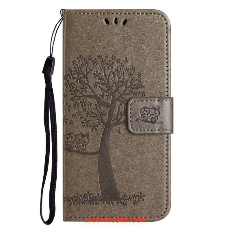 Flip Case Xiaomi Redmi Note 12 4G Suojaketju Kuori Tree Ja Strappy Cat