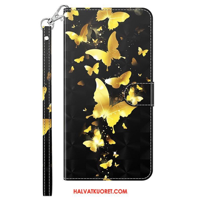 Flip Case iPhone 15 Pro Max Suojaketju Kuori 3d-perhoset Kaulanauhalla