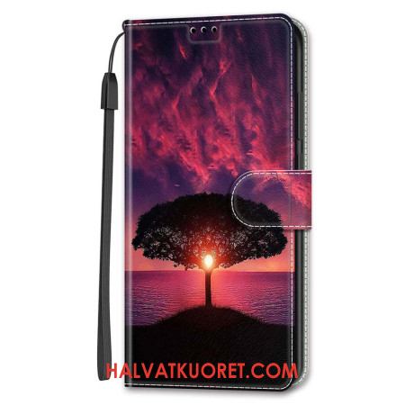 Kotelot Samsung Galaxy S24 5g Puhelinkuoret Musta Puu Auringonlaskun Aikaan Hihnalla