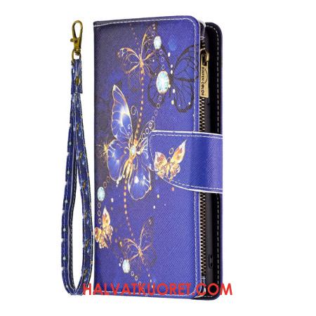 Kotelot Samsung Galaxy S24 5g Purple Butterflies -lompakko Hihnalla