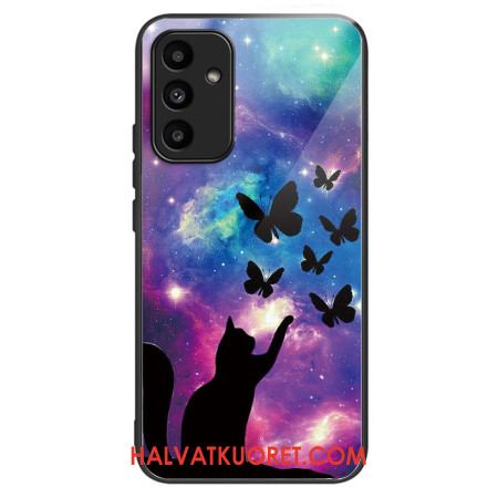 Kuori Samsung Galaxy A15 Tempered Glass Cat And Butterflies Suojakuori