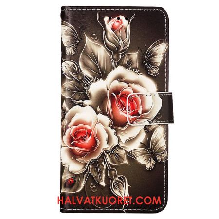 Nahkakotelo Samsung Galaxy A15 Strap Roses